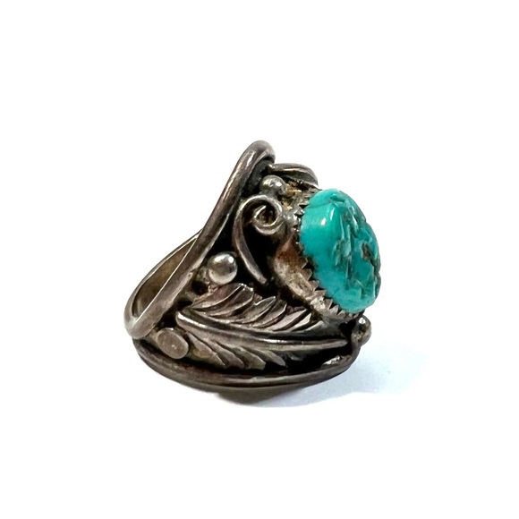 Vintage Sterling Silver Native American Turquoise Feather Ring size 7 - Picture 3 of 10